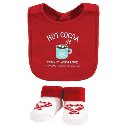 Hudson Baby Cotton Bib and Sock Set, Hot Cocoa