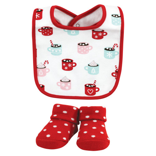 Hudson Baby Cotton Bib and Sock Set, Hot Cocoa