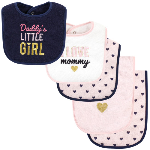 Hudson Baby Infant Girls Cotton Terry Bib and Burp Cloth Set, Daddys Little Girl