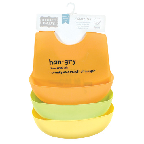 Hudson Baby Silicone Bibs, Yellow Hangry