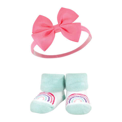 Hudson Baby Headband and Socks Giftset, Purple Rainbow