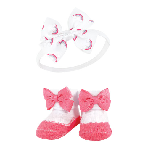 Hudson Baby Headband and Socks Giftset, Purple Rainbow