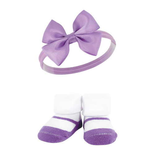 Hudson Baby Headband and Socks Giftset, Purple Rainbow