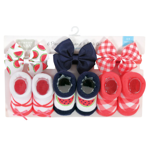 Hudson Baby Headband and Socks Giftset, Watermelon