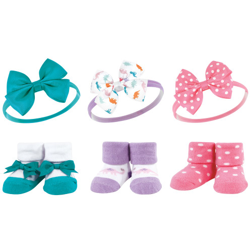 Hudson Baby Infant Girls Headband and Socks Giftset, Dinosaurs