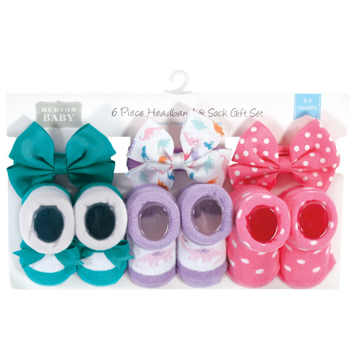 Hudson Baby Headband and Socks Giftset, Dinosaurs
