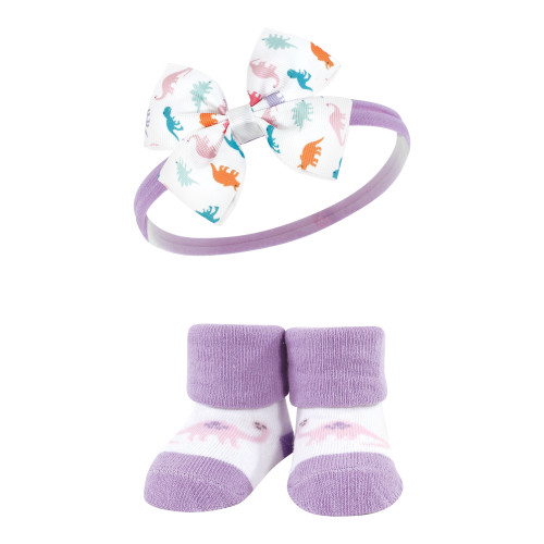 Hudson Baby Headband and Socks Giftset, Dinosaurs