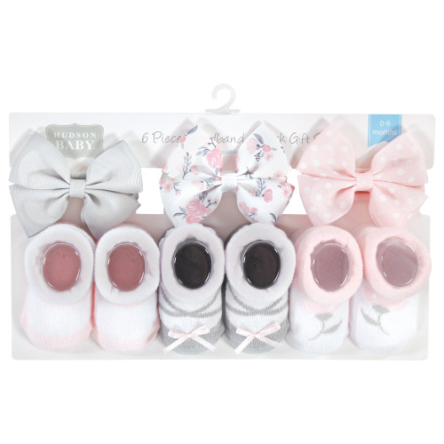 Hudson Baby Headband and Socks Giftset, Basic Pink Floral
