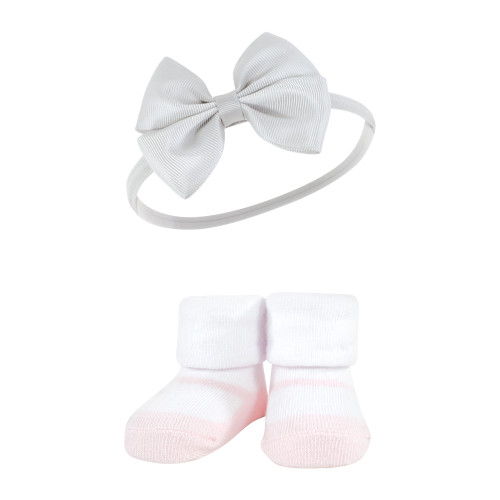 Hudson Baby Headband and Socks Giftset, Basic Pink Floral