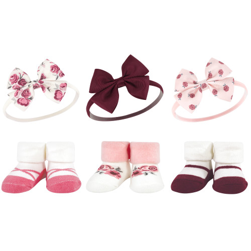 Hudson Baby Headband and Socks Giftset, Rose 6-Piece