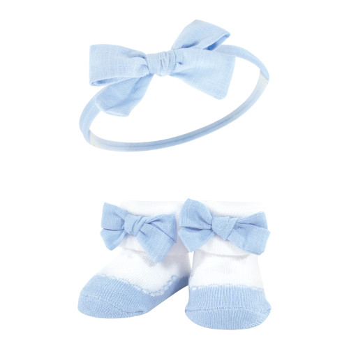 Hudson Baby Headband and Socks Giftset, Red Blue