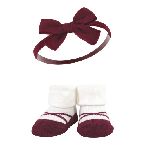 Hudson Baby Headband and Socks Giftset, Burgundy Black