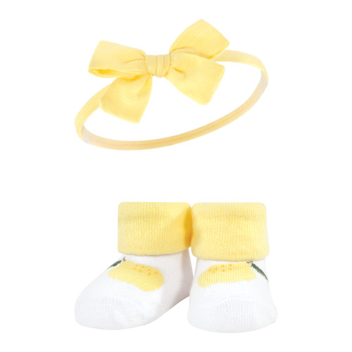 Hudson Baby Headband and Socks Giftset, Yellow Green Lemon