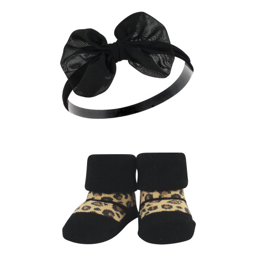 Hudson Baby Headband and Socks Giftset, Burgundy Leopard