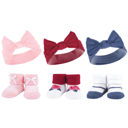 Hudson Baby Headband and Socks Giftset, Pink Blue 6-Piece