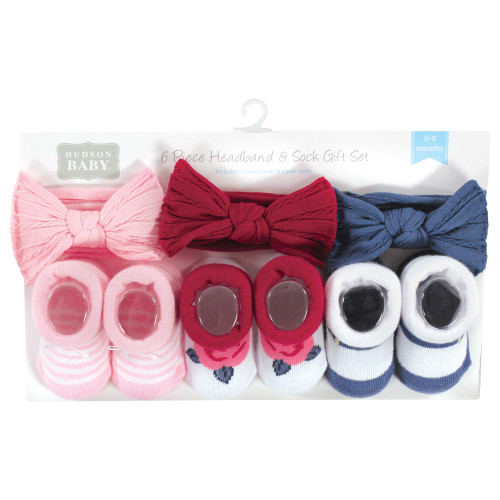 Hudson Baby Headband and Socks Giftset, Pink Blue 6-Piece