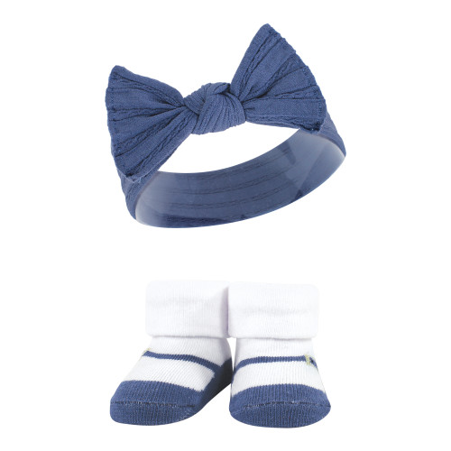 Hudson Baby Headband and Socks Giftset, Pink Blue 6-Piece
