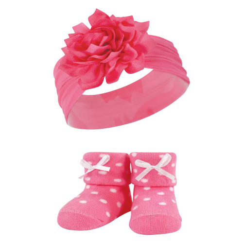 Hudson Baby Headband and Socks Giftset, Teal Coral