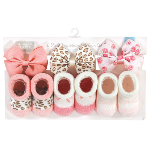Hudson Baby Headband and Socks Giftset, Blush Rose