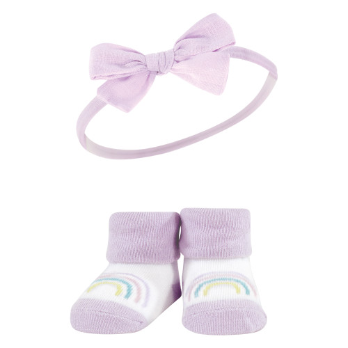 Hudson Baby Headband and Socks Giftset, Purple Mint Rainbow