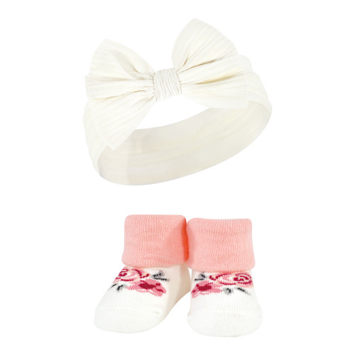 Hudson Baby Headband and Socks Giftset, Burgundy Gray