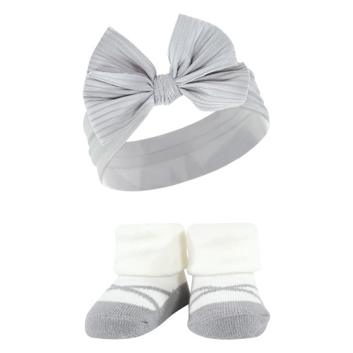 Hudson Baby Headband and Socks Giftset, Burgundy Gray