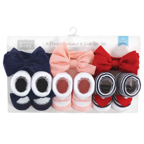 Hudson Baby Headband and Socks Giftset, Red Blue Bows