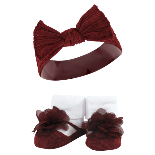 Hudson Baby Headband and Socks Giftset, Burgundy Teal