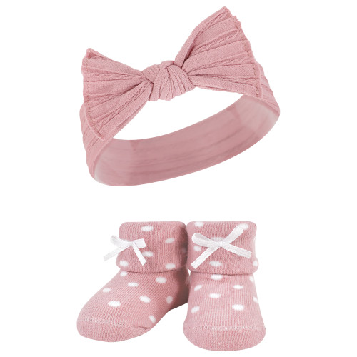 Hudson Baby Headband and Socks Giftset, Blush Navy