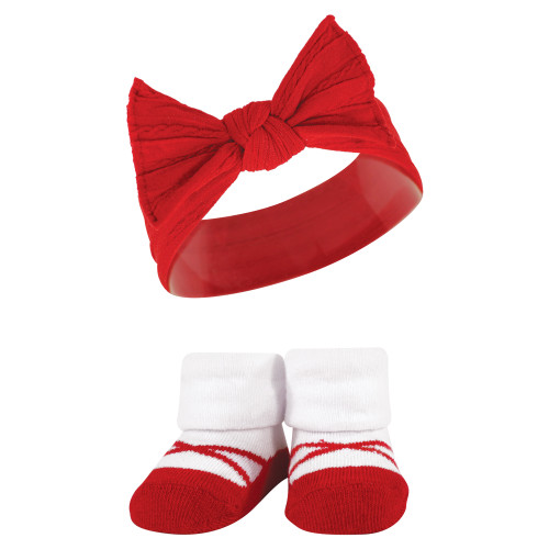 Hudson Baby Headband and Socks Giftset, Red Houndstooth Bows