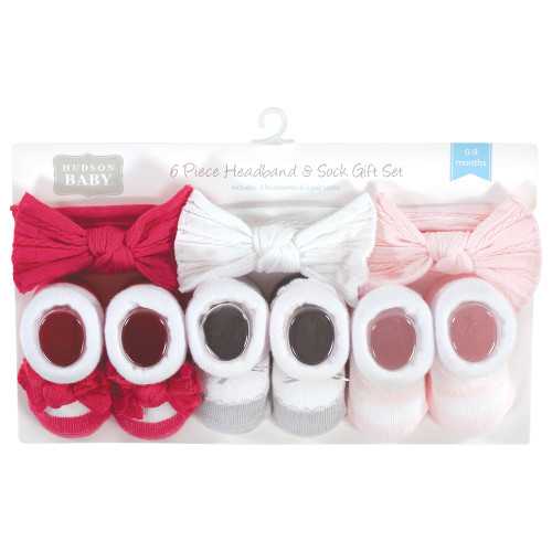 Hudson Baby Headband and Socks Giftset, Pink White