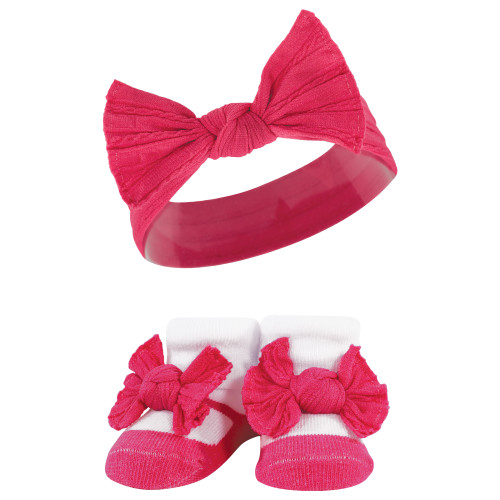 Hudson Baby Headband and Socks Giftset, Pink White