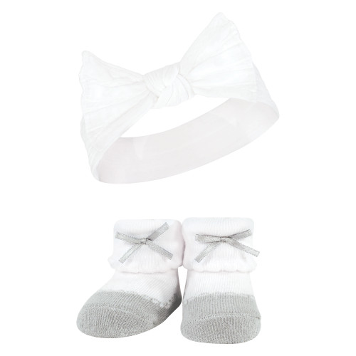 Hudson Baby Headband and Socks Giftset, Pink White