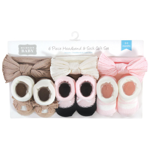 Hudson Baby Headband and Socks Giftset, Pink Taupe