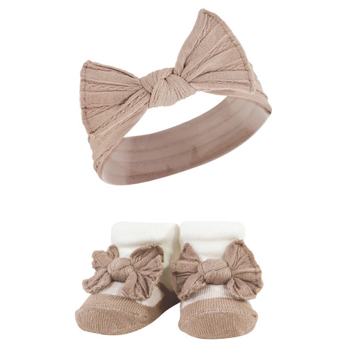 Hudson Baby Headband and Socks Giftset, Pink Taupe