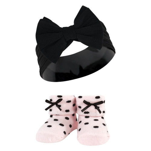 Hudson Baby Headband and Socks Giftset, Pink Black Gray