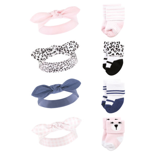 Hudson Baby Infant Girls Headband and Socks Set, Bear Leopard