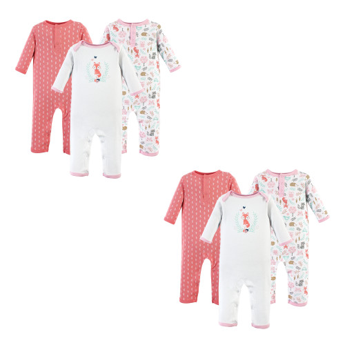 Hudson Baby Cotton Coveralls, Woodland Fox 6-Piece