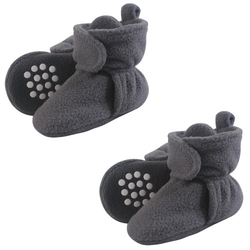 Luvable Friends Cozy Fleece Booties, Charcoal 2-Piece