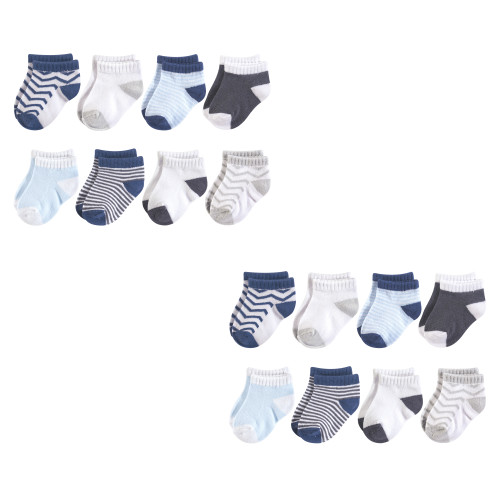 Luvable Friends Infant Boy Fun Essential Socks, Gray Blue Chevron 16-Piece