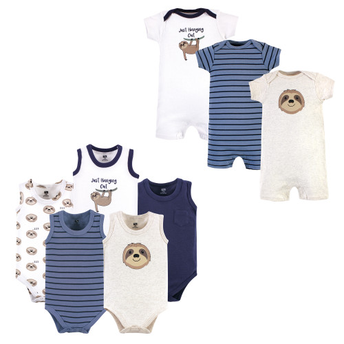 Hudson Baby Cotton Bodysuits and Rompers, 8-Piece, Sloth