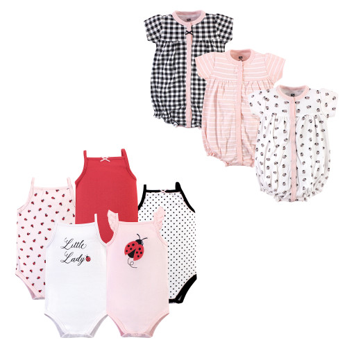 Hudson Baby Cotton Bodysuits and Rompers, 8-Piece, Ladybug