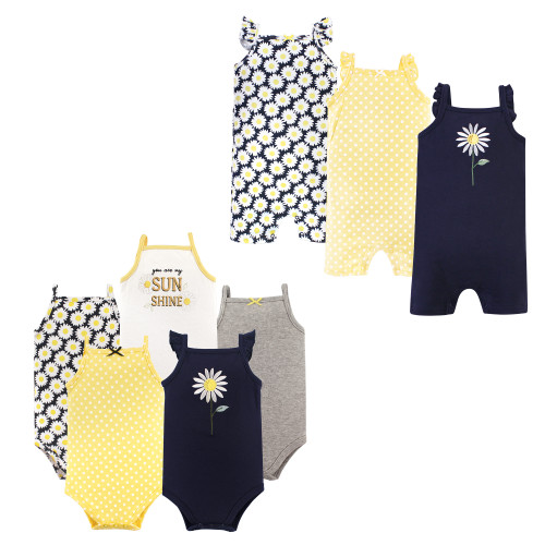 Hudson Baby Infant Girl Cotton Bodysuits and Rompers, 8-Piece, Daisy
