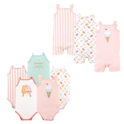 Hudson Baby Infant Girl Cotton Bodysuits and Rompers, 8-Pc, Ice Cream