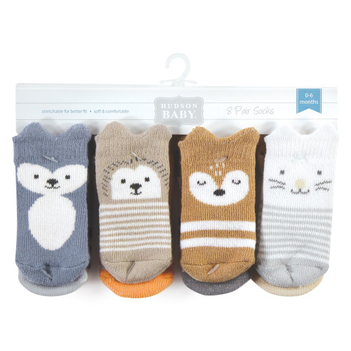 Hudson Baby Cotton Rich Newborn and Terry Socks, Multicolor Boy Woodland