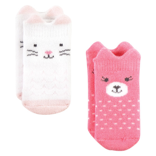 Hudson Baby Cotton Rich Newborn and Terry Socks, Pink Animals