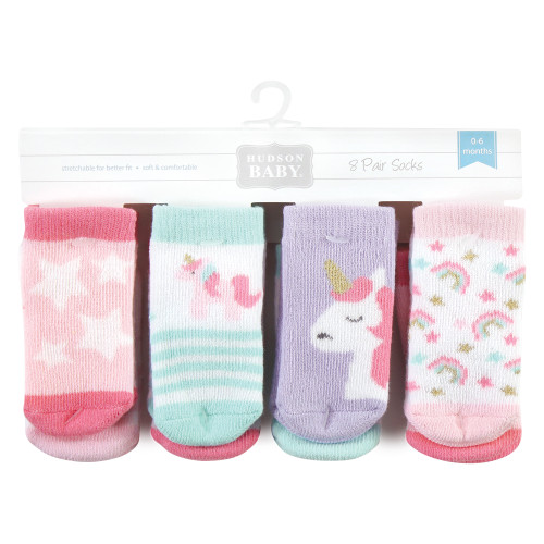Hudson Baby Cotton Rich Newborn and Terry Socks, Unicorn Hudson