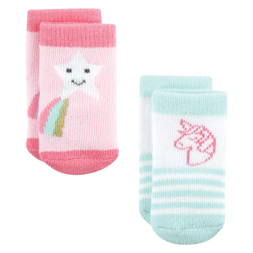 Hudson Baby Cotton Rich Newborn and Terry Socks, Multicolor Unicorn