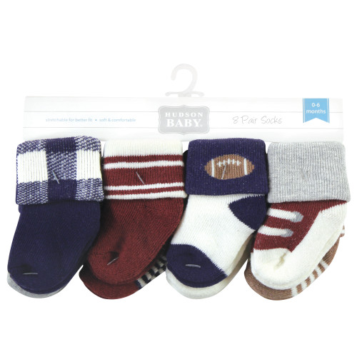 Hudson Baby Cotton Rich Newborn and Terry Socks, Football