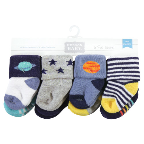 Hudson Baby Cotton Rich Newborn and Terry Socks, Solar System